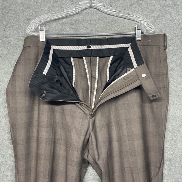 West End Mens 3pc Suit Tan Plaid Check 48L IT Fits US 44L/46L 40W Tapered Pants - Picture 14 of 15